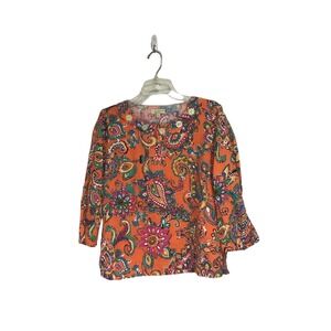 Women's Choices Orange Paisley 3/4 Sleeve‎ Blouse Medium